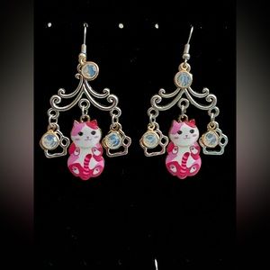 SGC619 handcrafted Cat Boho Chandelier Earrings with Paw And Glass Charms